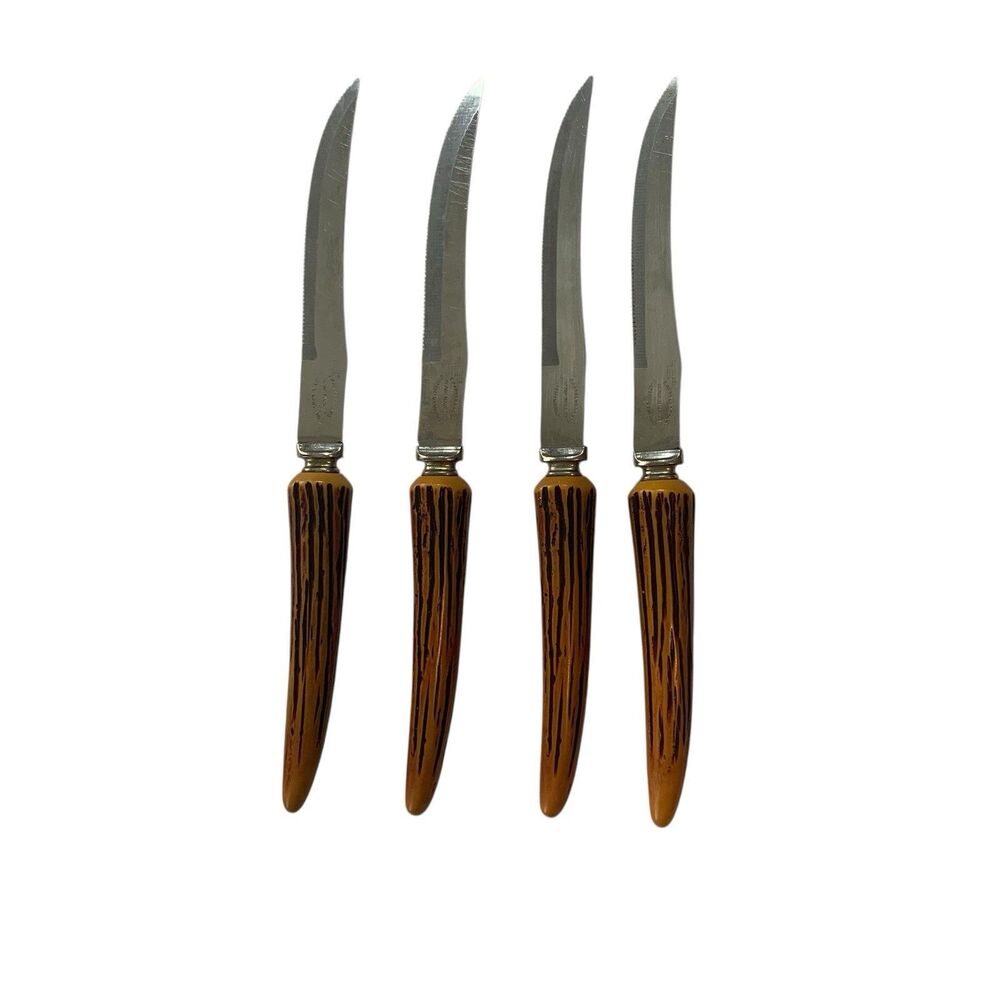 Vintage E. Parker and Sons Sheffield England Faux Horn Handles Set Of 4 Knives